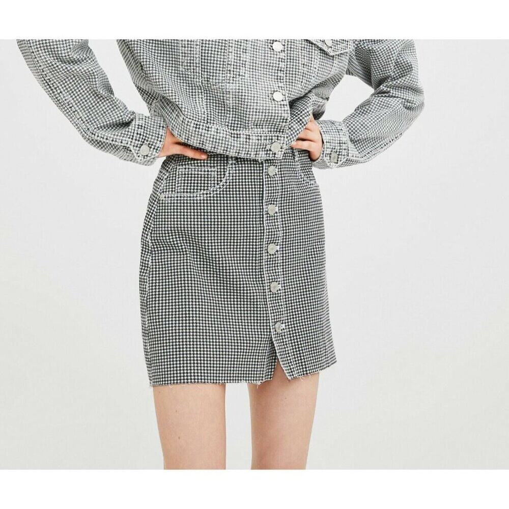 Zara Houndstooth Denim Mini Skirt Women Small Y2K 90s 80s coquette Flattering